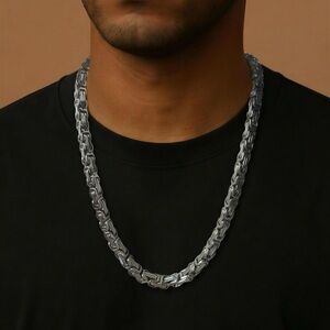 Titanium Chain Necklace and Bracelet Set - Polished Silver
